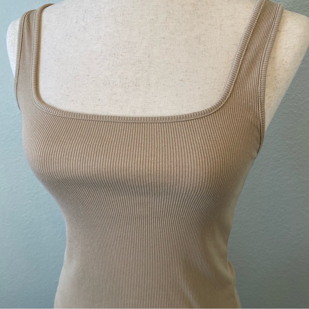 Old Navy Tan Cropped Ribbed Casual Tank Top | Small - Picture 2 of 7